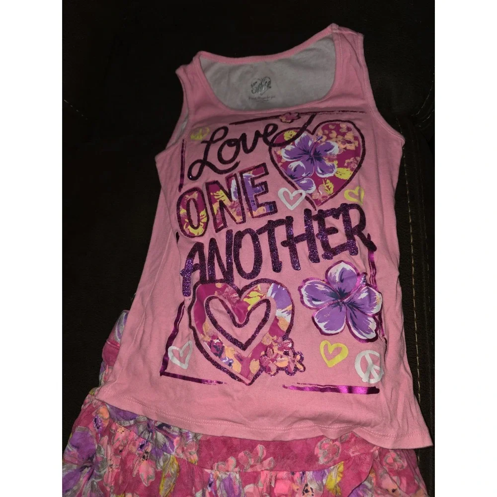 Justice back to school love‎ one another outfit sweater top size 12 skort 10